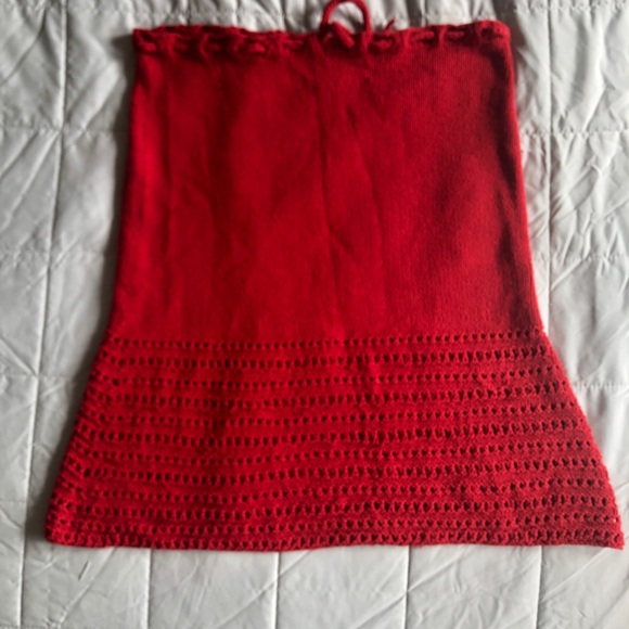 Womens Red Skirt, Hand Knit, Size 10-12, Classic Flair Eyelet Detail - Picture 9 of 12